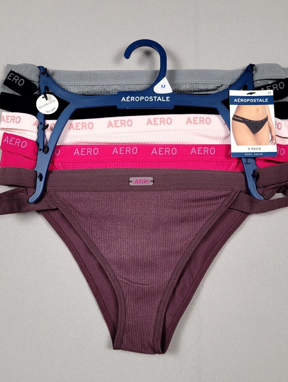 Aeropostale Women’s 5 Pack Seamless Thong Panties Size M NWT Multicolor